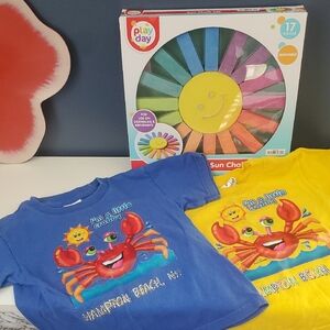 Toddler Crab Shirts 2T & 3T + New Sun Chalk Set Summer Beach Bundle